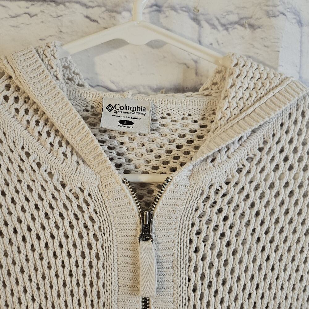 Columbia White Mesh 100% Cotton Zip Up Sweater | Large - Picture 3 of 6